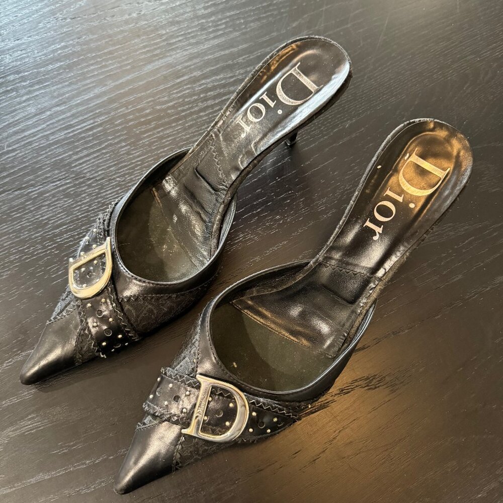 Dior D Buckle Black Leather Iconic Heels 38.5